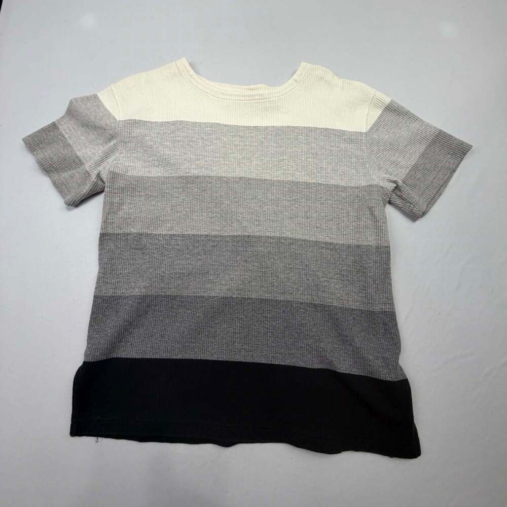 Bechamel Womens Striped Ribbed Knit Short Sleeve Crew Neck T-Shirt